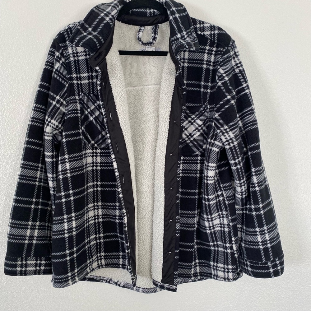 KEREN Hart Fleece Lined Flannel Jacket Black and White Womans XL